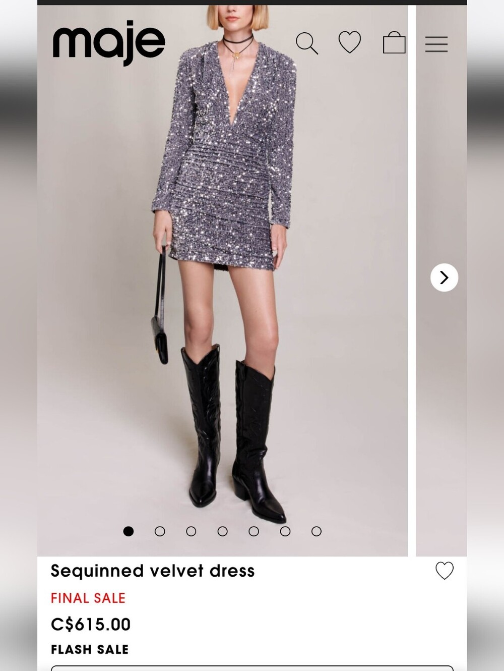 Maje Silver Sequined Velvet Mini Dress